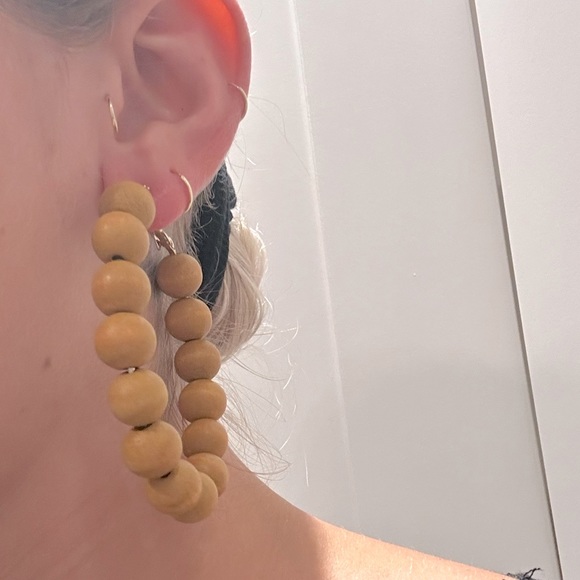 Mango Wood Bead Hoop Earrings - Picture 4 of 8